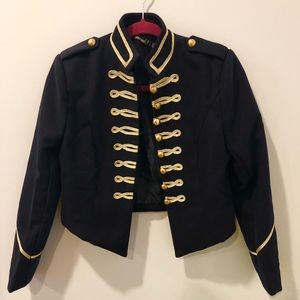 Blue Velvet Cropped Military Jacket
